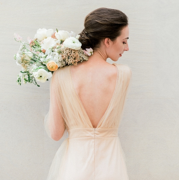 Long Sleeve Plunge Neckline Formal Gown - Nude/Glitter - M - Picture 6 of 16